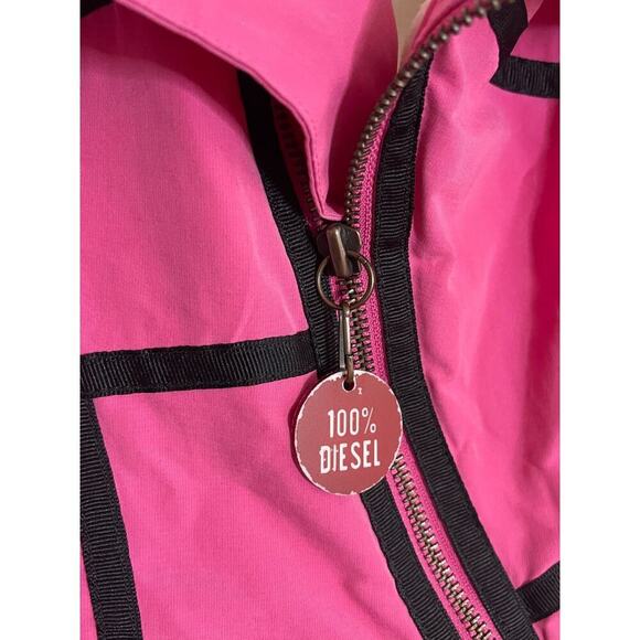 Diesel XS Vintage Sherpa Vest Pink Moto Full Zip Up Y2K Jacket Festival - Picture 4 of 9